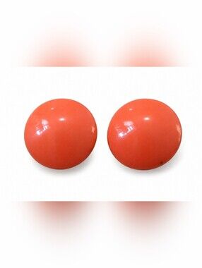 Vintage Coral Orange Lucite Dome Stud Earrings Retro Round Statement Costume